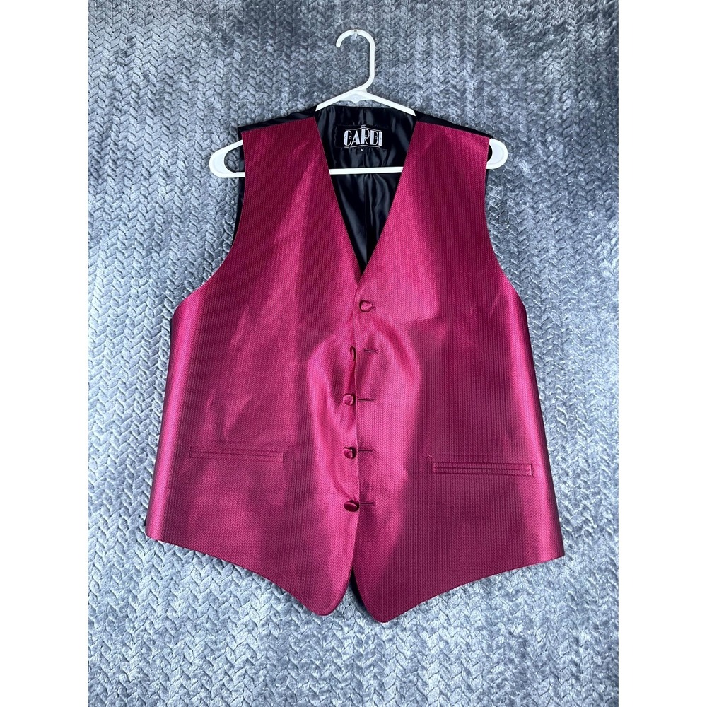 Cardi Collection Tuxedo Vest Mens M Pink Herringbone Satin Adjustable Belted